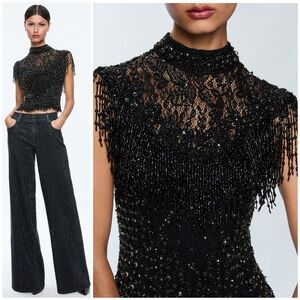 ALICE + OLIVIA PRIA EMBELLISHED TOP